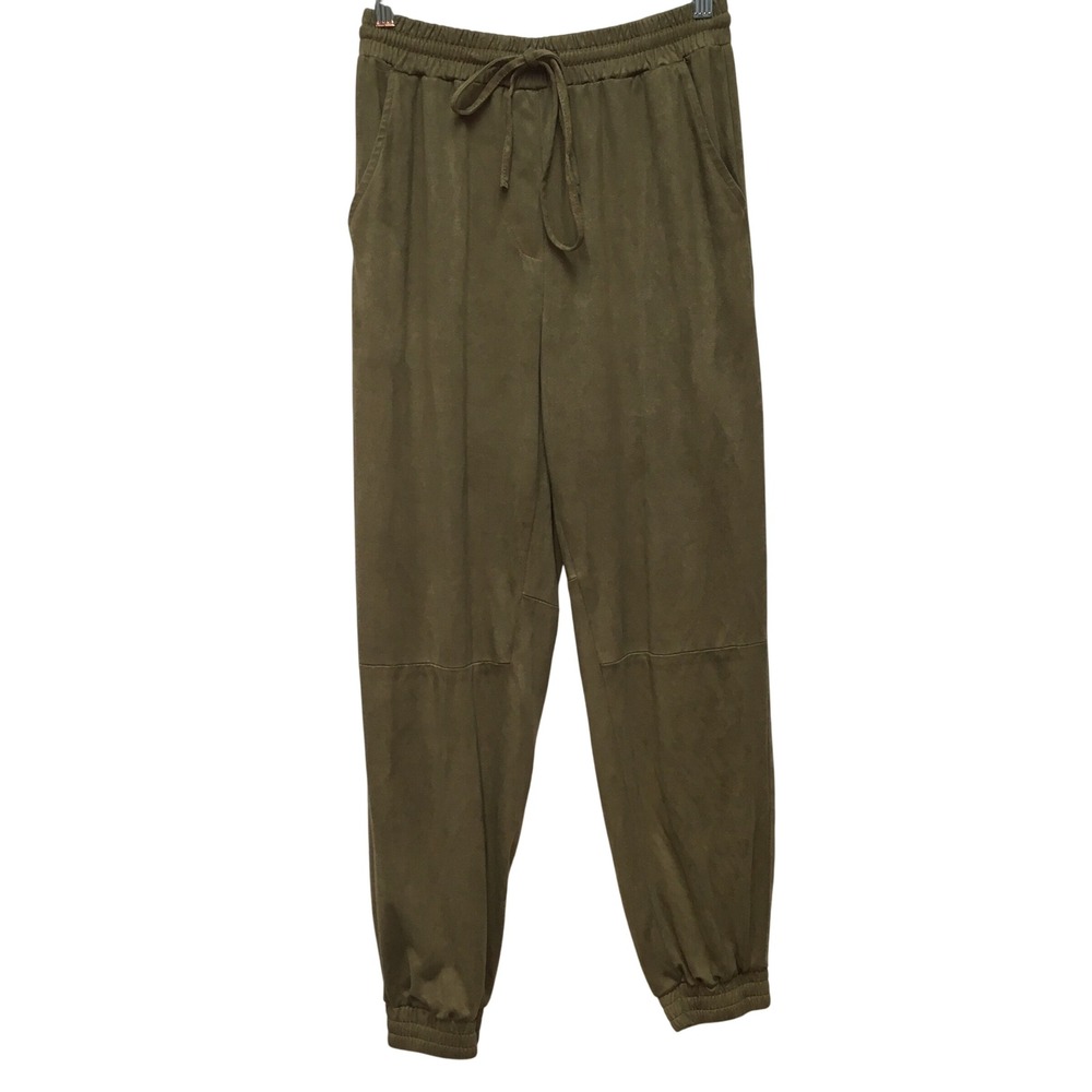 Happily Grey Faux Suede Jogger Medium Green Earthy Stretchy Utility Streetwear